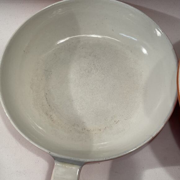 Vintage Descoware Beglium Orange Enamel Cooking Skillet With Lid 1 Qt CON-18 - Picture 5 of 8